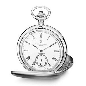 Charles Hubert Satin Stainless Steel White Dial Pocket Watch 54mm